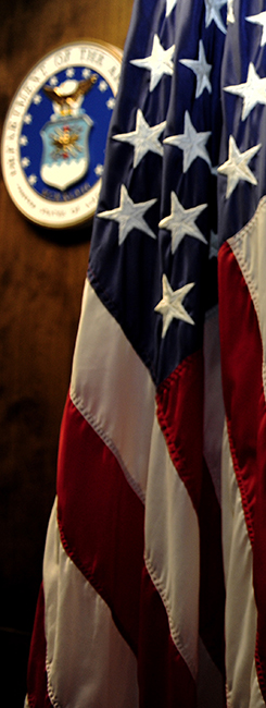 US Flag located in military courtroom.